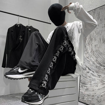 High Street Men Casual Pants Harajuku Y2K Letter Print Design Oversize Straight Black Pant America Vintage Male Trousers aidase-shop
